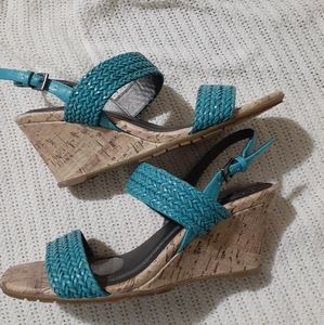 Life Stride Turquoise Woven Wedge Sandals